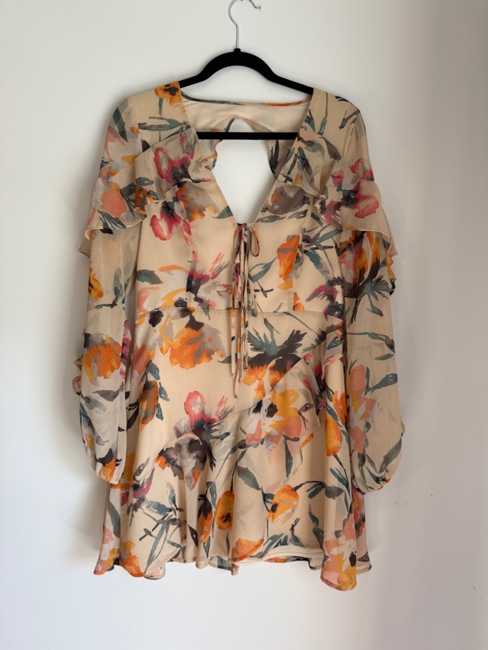 BCBGeneration Beige Floral Mini Dress with Orange & Pink Accents